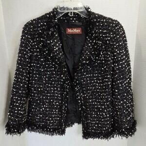 Max Mara Studio Virgin Wool Blend Tweed Blazer Jacket Size 8 Hook Closure